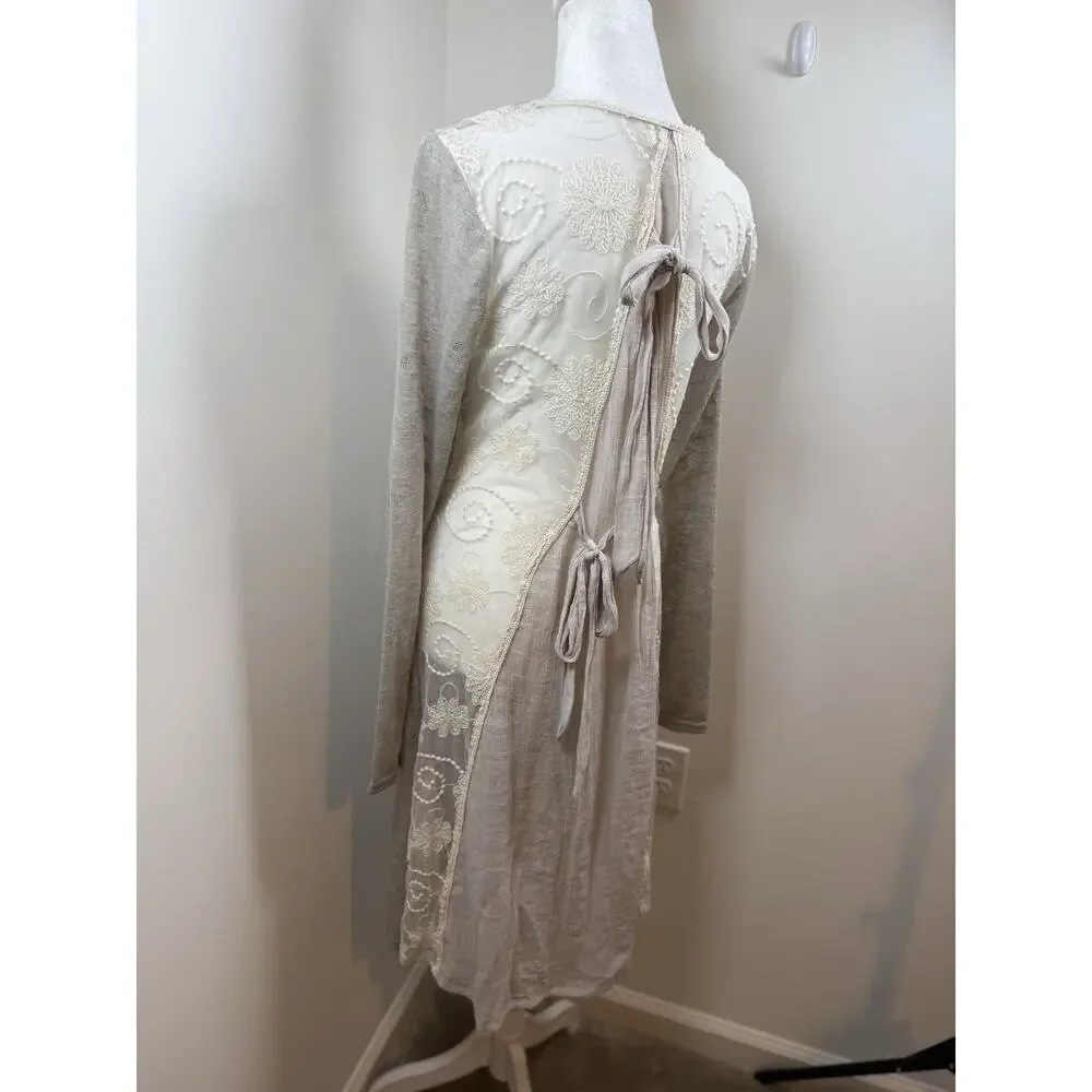A’reve Mixed Media Long Line Cardigan Size Large Boho Lagenlook Cottagecore
